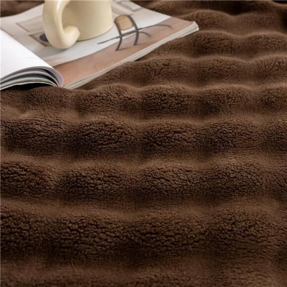 3D Bubble Throw Blanket Luxury Soft Warm Cozy Brown Twin Size Home Decor Gift - Picture 6 of 7